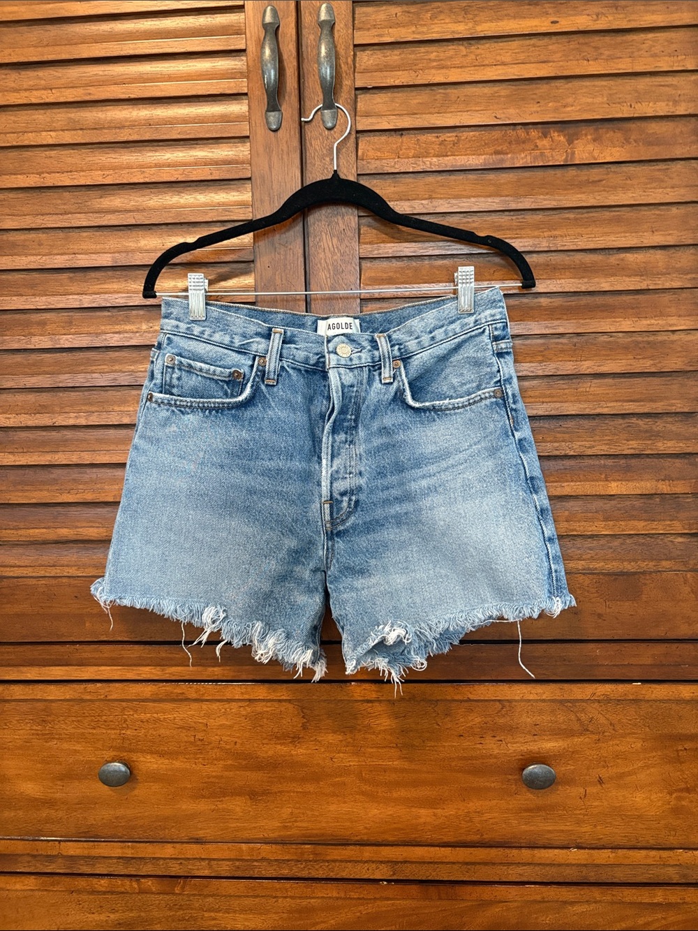 AGOLDE Parker Light Wash Frayed Hem Denim Shorts